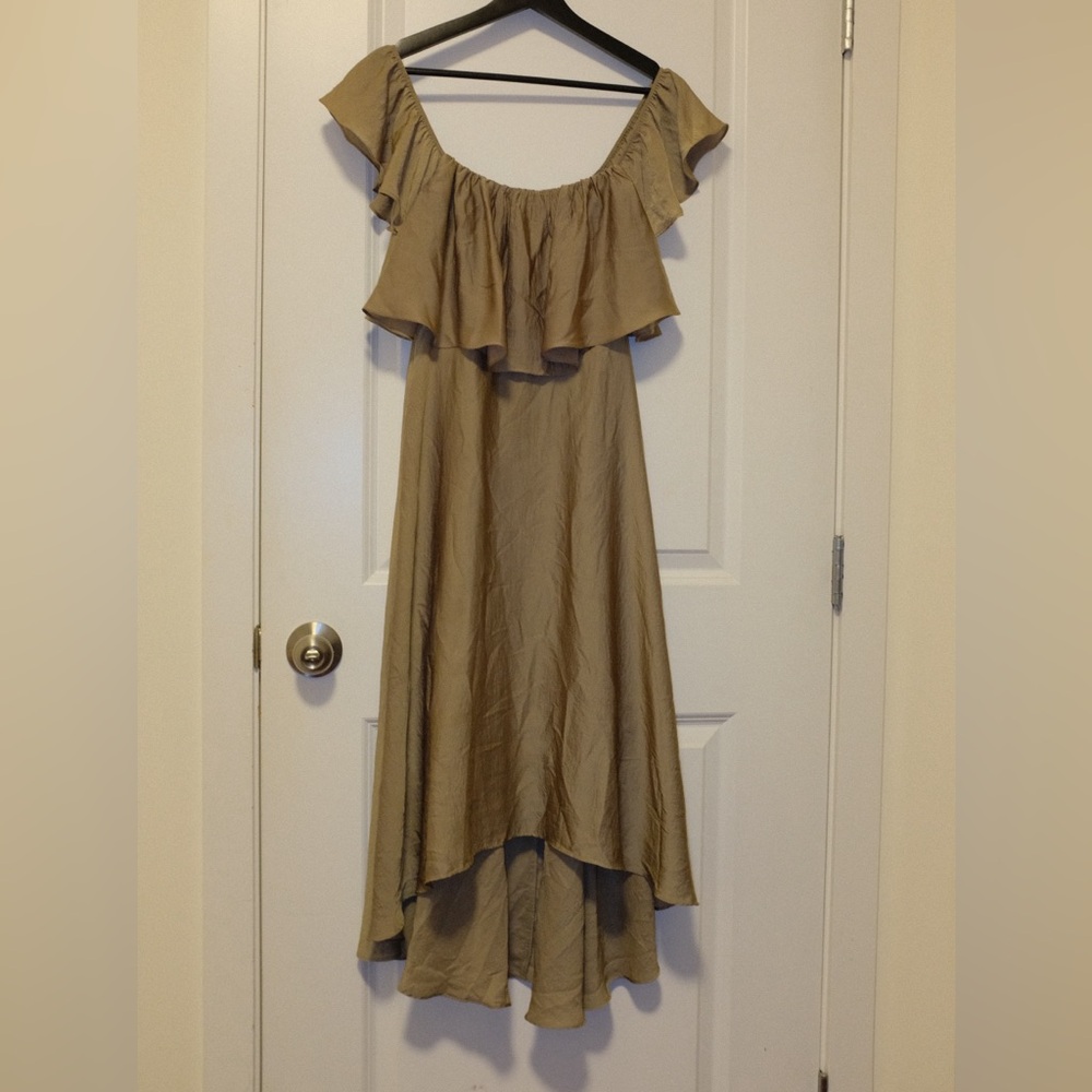 Elegant Olive Green Off-Shoulder Ruffle Dress